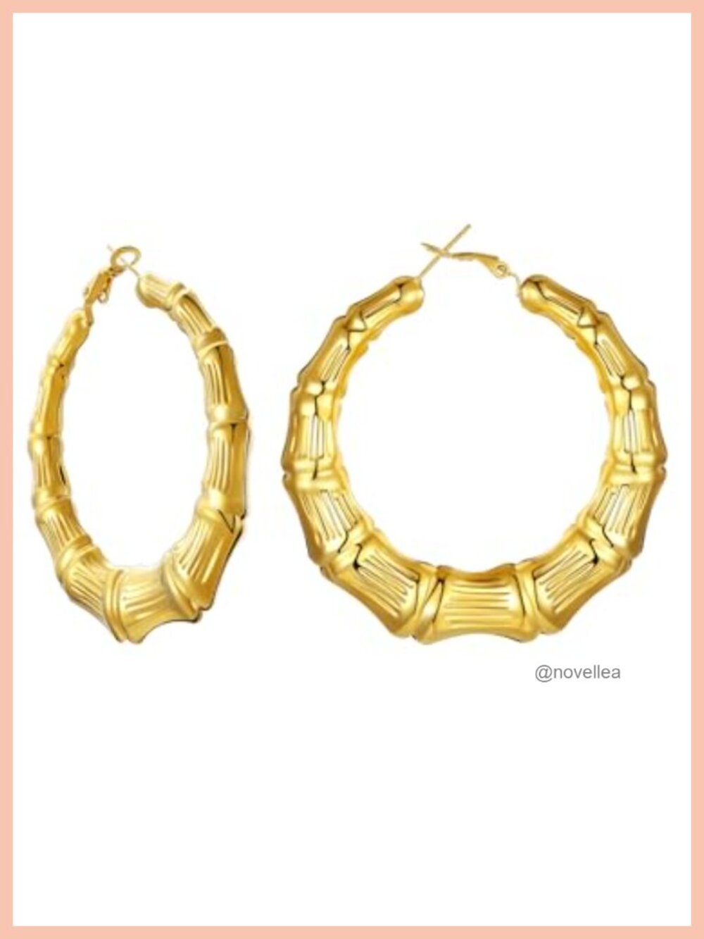18K Gold Plated Stainless Steel Large Bamboo Hoop Earrings for Women 80s 90s
